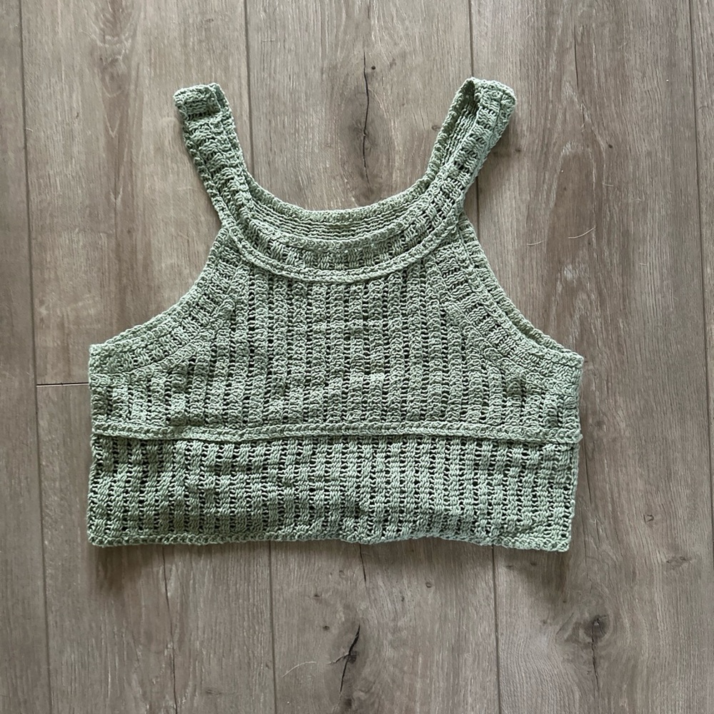Timing Knit Tank Top Cropped Size‎ Medium M Green Olive Sleeveless Sweater